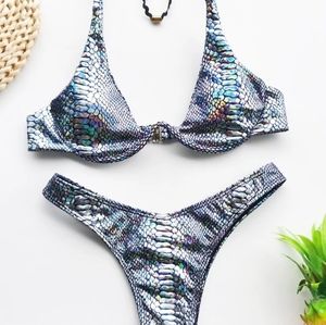 2 piece holographic snakeskin bikini